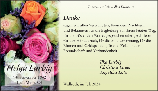 Traueranzeige von Helga Larbig von FZ