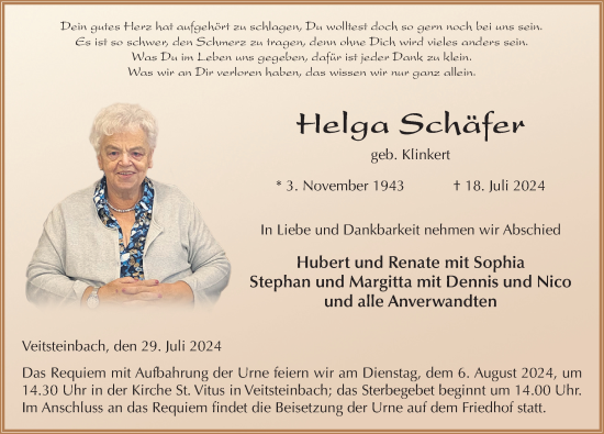 Traueranzeige von Helga Schäfer von FZ