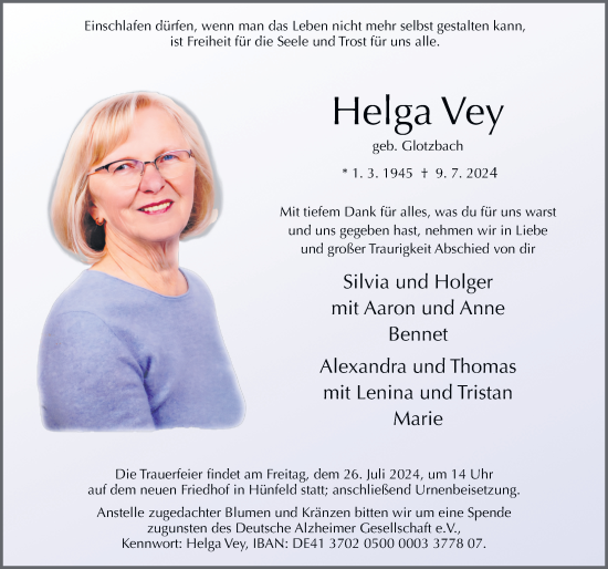 Traueranzeige von Helga Vey von FZ