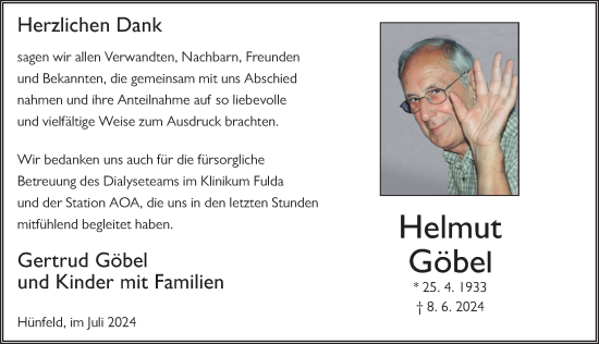 Traueranzeige von Helmut Göbel von FZ