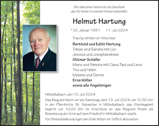 Traueranzeige von Helmut Hartung von FZ
