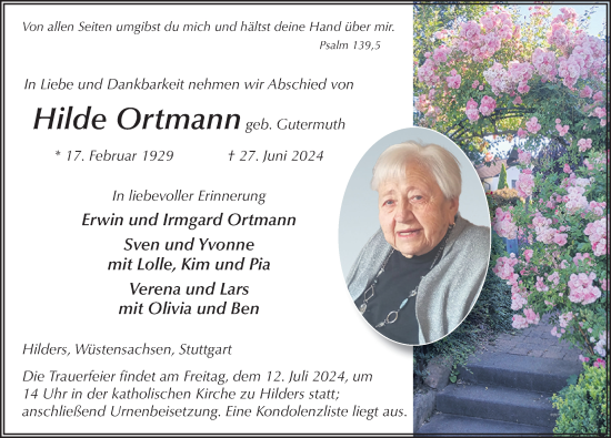 Traueranzeige von Hilde Ortmann von FZ
