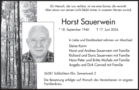 Traueranzeige von Horst Sauerwein von FZ