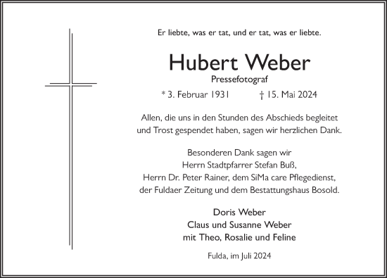Traueranzeige von Hubert Weber von FZ