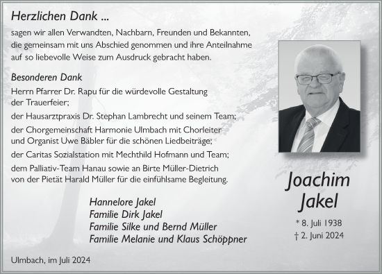 Traueranzeige von Joachim Jakel von FZ