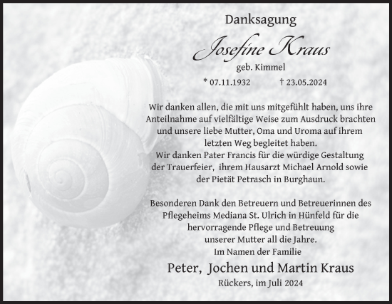 Traueranzeige von Josefine Kraus von FZ