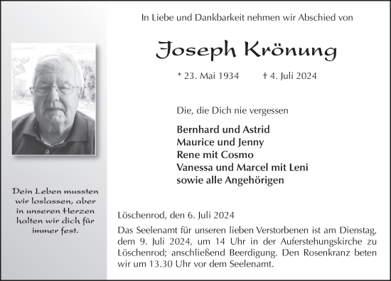 Traueranzeige von Joseph Krönung von FZ