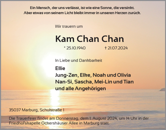 Traueranzeige von Kam Chan Chan von FZ