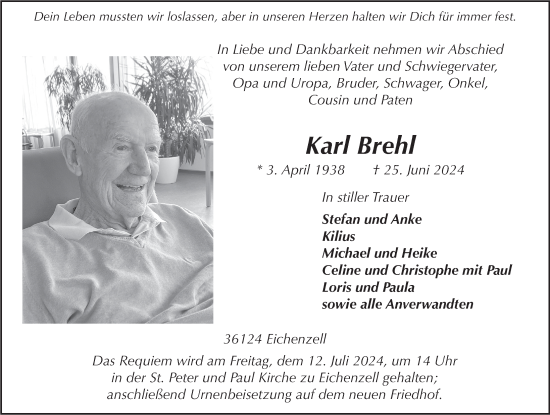 Traueranzeige von Karl Brehl von FZ