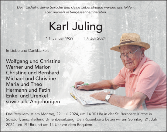 Traueranzeige von Karl Juling von FZ