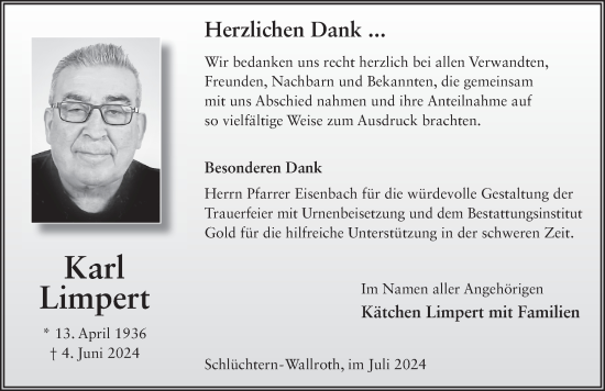 Traueranzeige von Karl Limpert von FZ