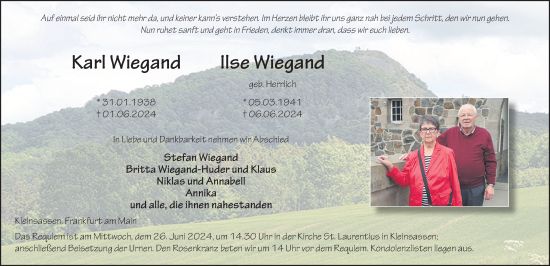 Traueranzeige von Karl Wiegand von FZ