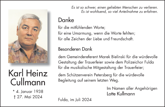 Traueranzeige von Karl Heinz Cullmann von FZ