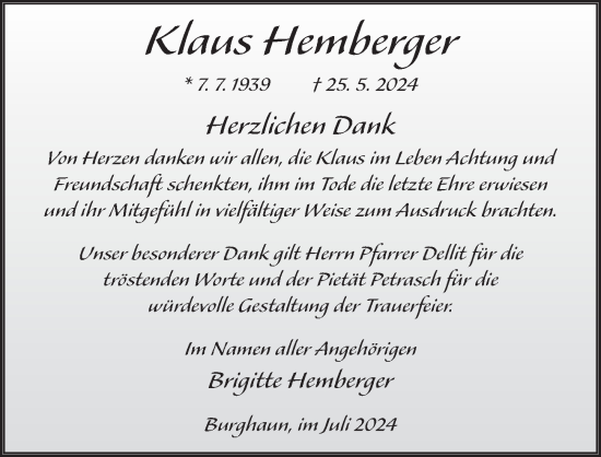 Traueranzeige von Klaus Hemberger von FZ