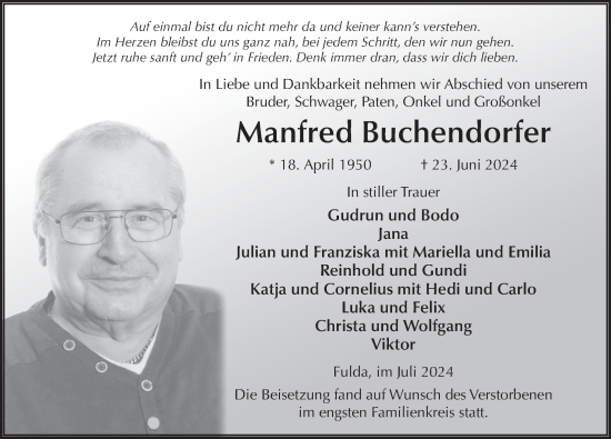 Traueranzeige von Manfred Buchendorfer von FZ