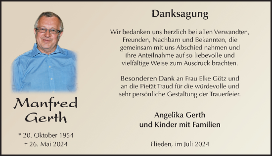 Traueranzeige von Manfred Gerth von FZ