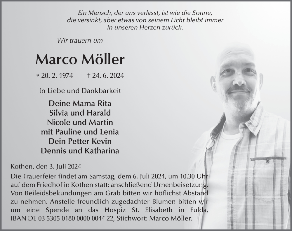  Traueranzeige für Marco Möller vom 03.07.2024 aus FZ