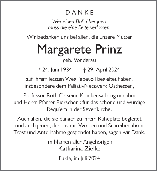 Traueranzeige von Margarete Prinz von FZ
