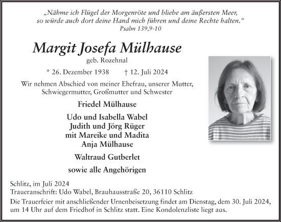 Traueranzeige von Margit Josefa Mülhause von FZ