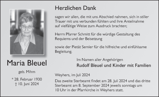 Traueranzeige von Maria Bleuel von FZ