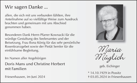 Traueranzeige von Maria Müglich von FZ