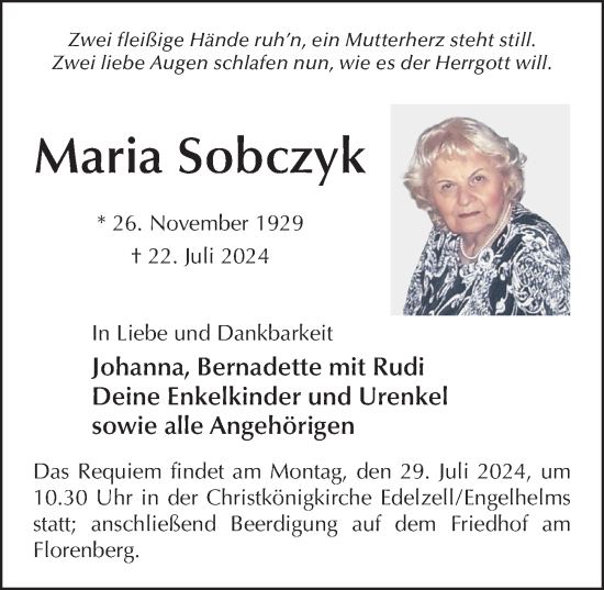 Traueranzeige von Maria Sobczyk von FZ