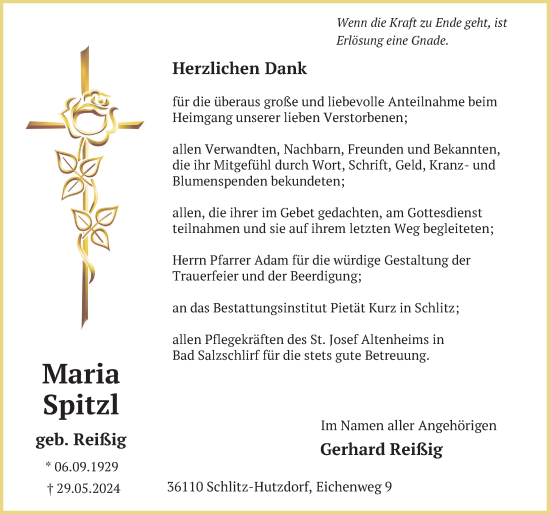 Traueranzeige von Maria Spitzl von FZ