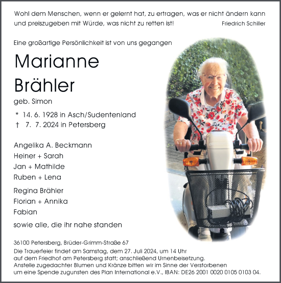 Traueranzeige von Marianne Brähler von FZ