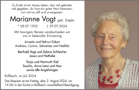 Traueranzeige von Marianne Vogt von FZ