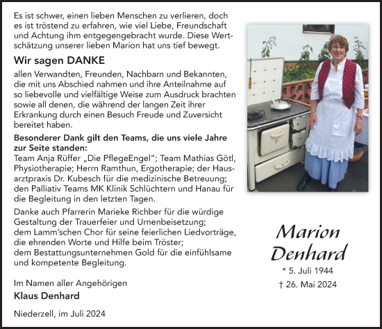 Traueranzeige von Marion Denhard von FZ