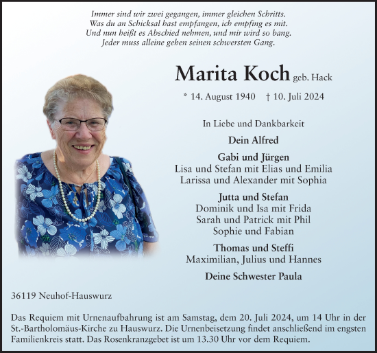 Traueranzeige von Marita Koch von FZ