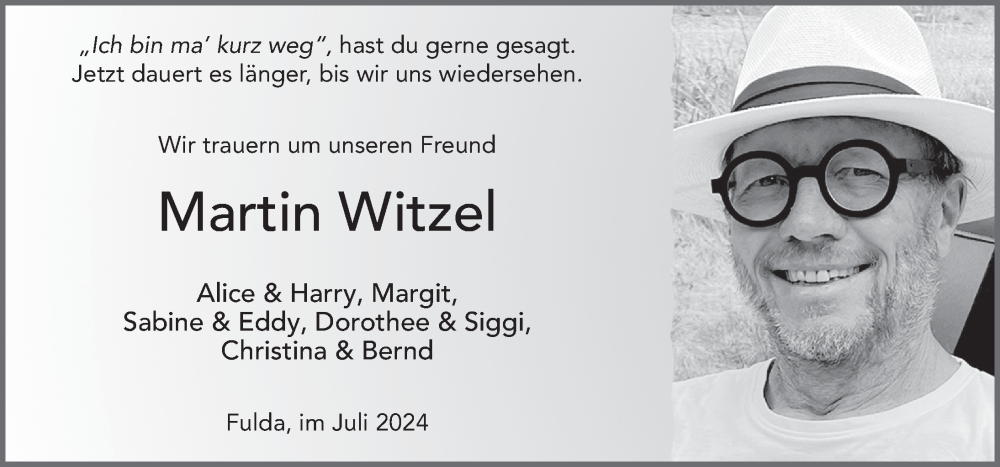  Traueranzeige für Martin Witzel vom 05.07.2024 aus FZ