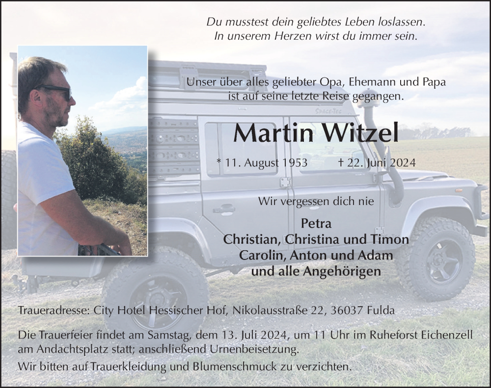  Traueranzeige für Martin Witzel vom 05.07.2024 aus FZ
