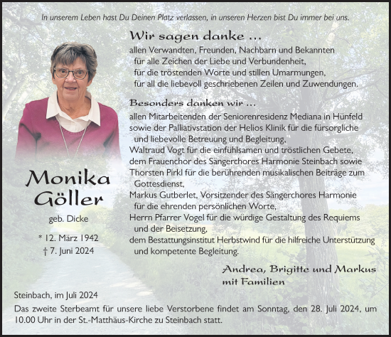 Traueranzeige von Monika Göller von FZ