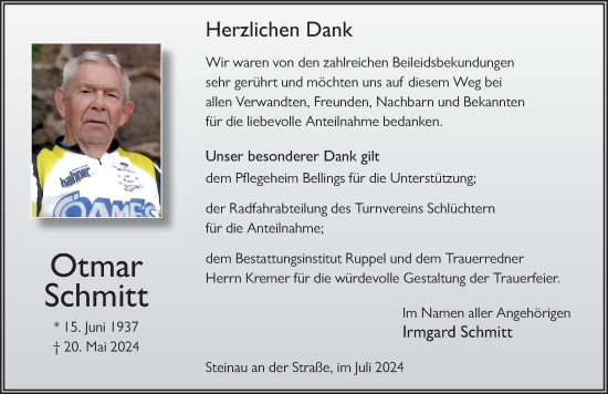 Traueranzeige von Otmar Schmitt von FZ