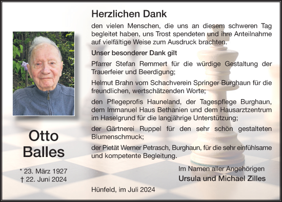 Traueranzeige von Otto Balles von FZ
