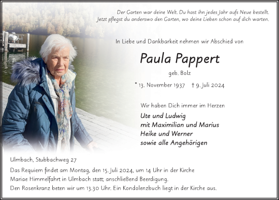 Traueranzeige von Paula Pappert von FZ