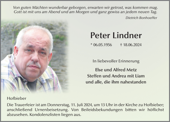 Traueranzeige von Peter Lindner von FZ