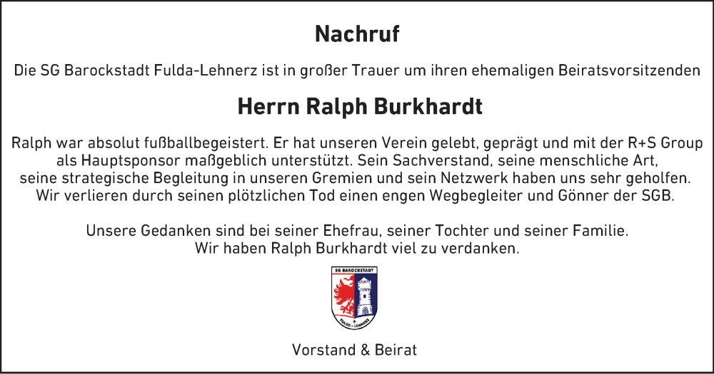  Traueranzeige für Ralph Burkhardt vom 13.07.2024 aus FZ
