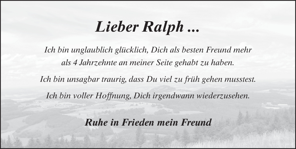  Traueranzeige für Ralph Burkhardt vom 13.07.2024 aus FZ