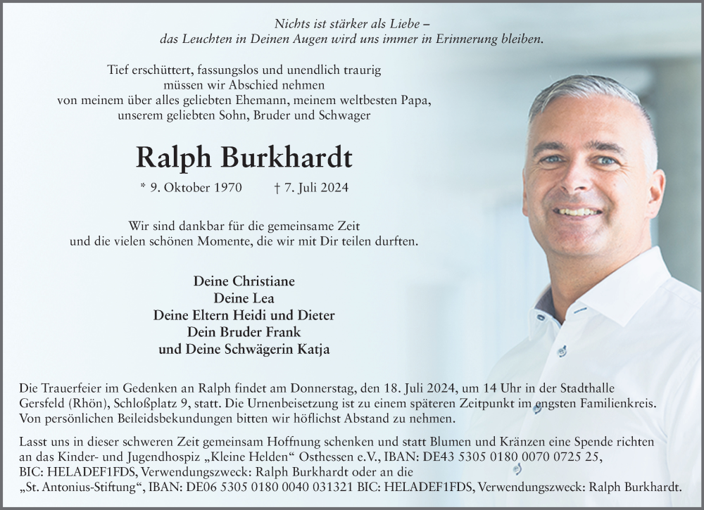  Traueranzeige für Ralph Burkhardt vom 13.07.2024 aus FZ