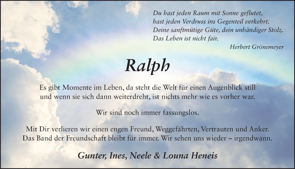  Traueranzeige für Ralph Burkhardt vom 13.07.2024 aus FZ