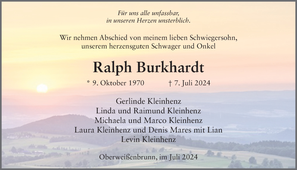  Traueranzeige für Ralph Burkhardt vom 13.07.2024 aus FZ