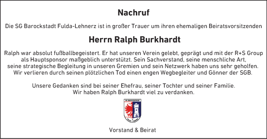 Traueranzeige von Ralph Burkhardt von FZ