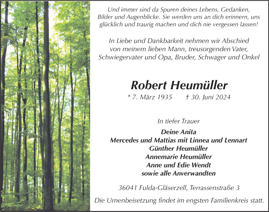 Traueranzeige von Robert Heumüller von FZ