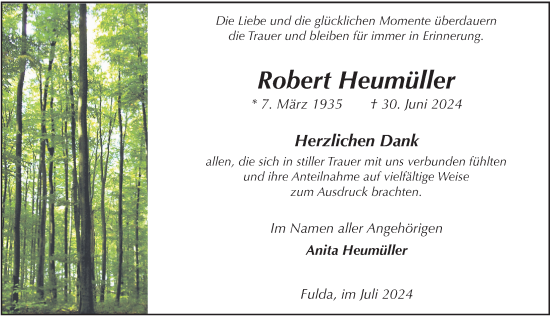 Traueranzeige von Robert Heumüller von FZ