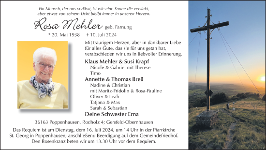 Traueranzeige von Rosa Mehler von FZ