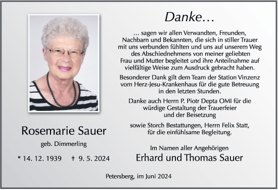 Traueranzeige von Rosemarie Sauer von FZ