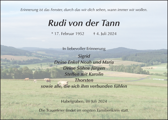 Traueranzeige von Rudi von der Tann von FZ