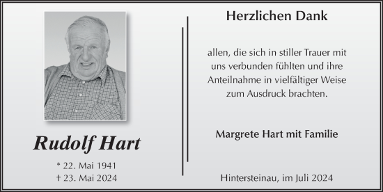 Traueranzeige von Rudolf Hart von FZ